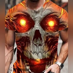 🔥🔥BIKER 3-D FLAMES FIRE GOTHIC PUNK ROCK T-SHIRT SIZE MEDIUM (38) NWT